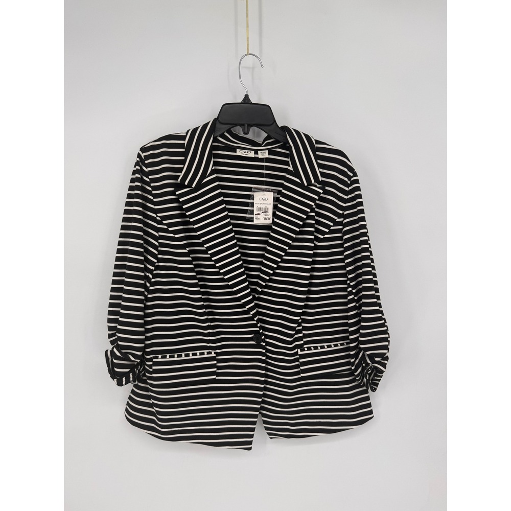 Cato Striped Knit Blazer Womens 18/20W Black White New Ruched 3/4 Sleeve Jacket